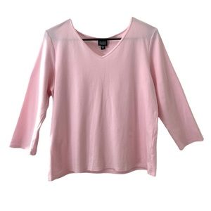 Eileen Fisher Organic Cotton V Neck Long Sleeve in Light Pink